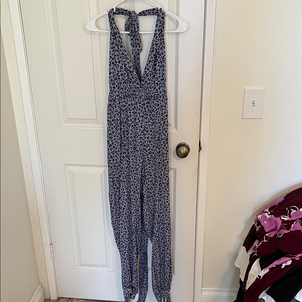 Lulu's Black and Gray Leopard Jumpsuit
